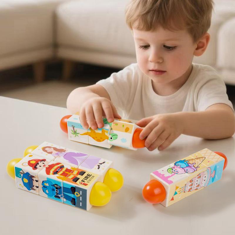 Baby Wooden Rotating Jigsaw Puzzle Musical Hand Bell Rattle Toy for Infant Newborn Gift