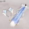 2Pcs/Set Lolita Cat Ear Headband Plush Tail Fox Tail Cosplay Accessories Hand-Made Fluffy Animal Ears Fox Ear Bow Ribbon Tail