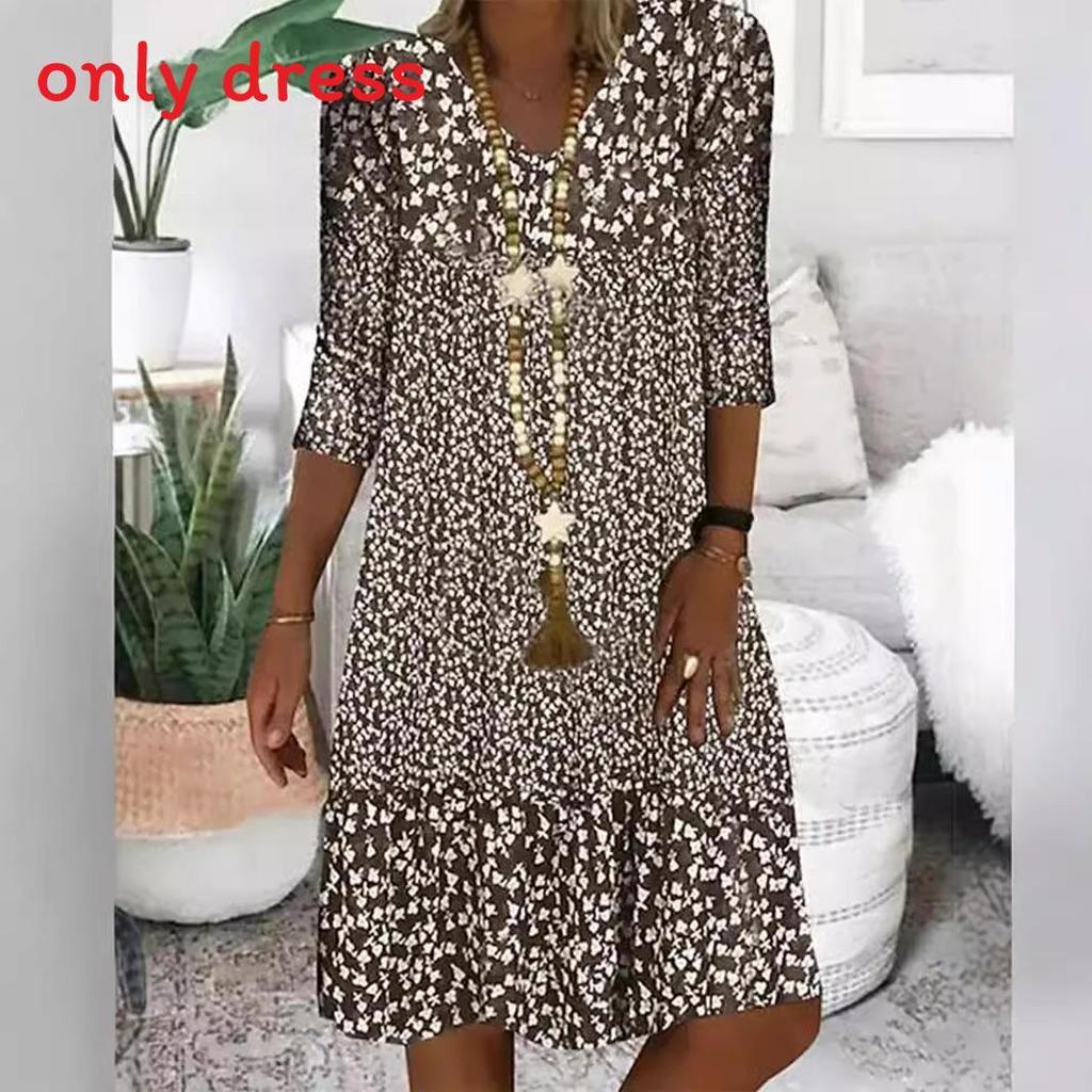 Summer Womens 3d Printed Polyester Vneck Midi Dress With Short Sleeves For Casual Wear