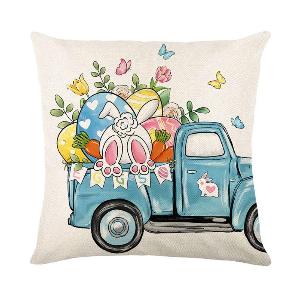 Easter Celebration Pillowcase Cartoon Bunny Egg Polyester Cushion Covers with Zipper Floral Pattern Sofa Pillow Cover