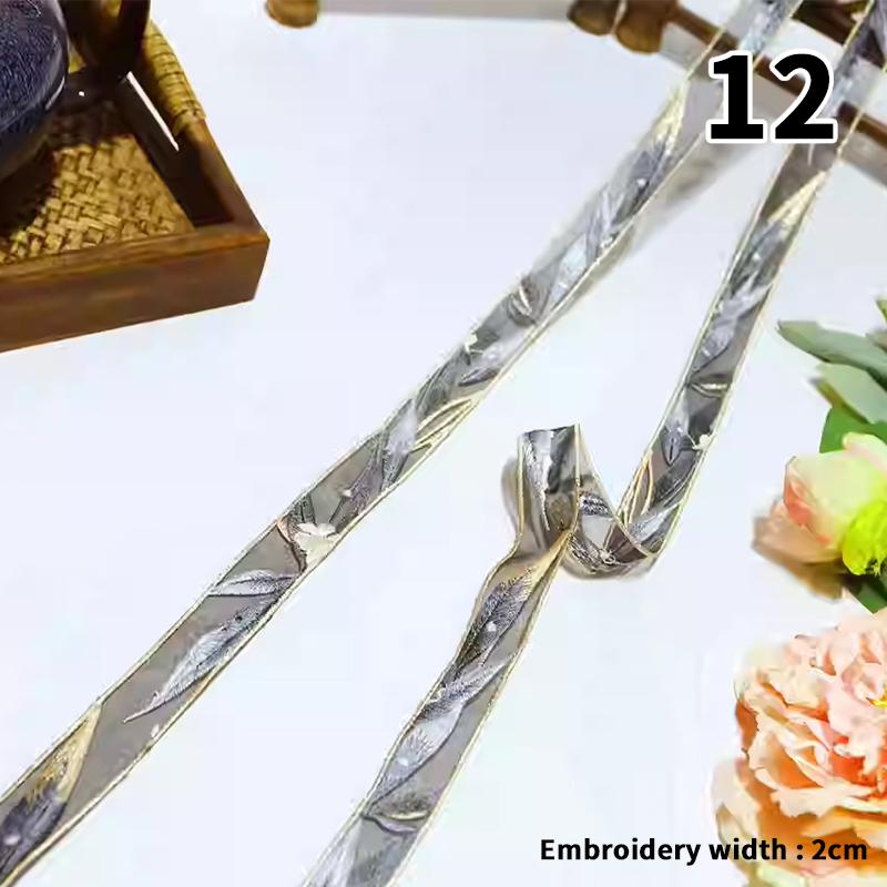 2 Stück 50cm Goldfäden Spitzenband Organza Chinesischer Antiker Stil Bambusstickerei Spitzenbesätze für DIY Hanfu Kleid Ausschnitt