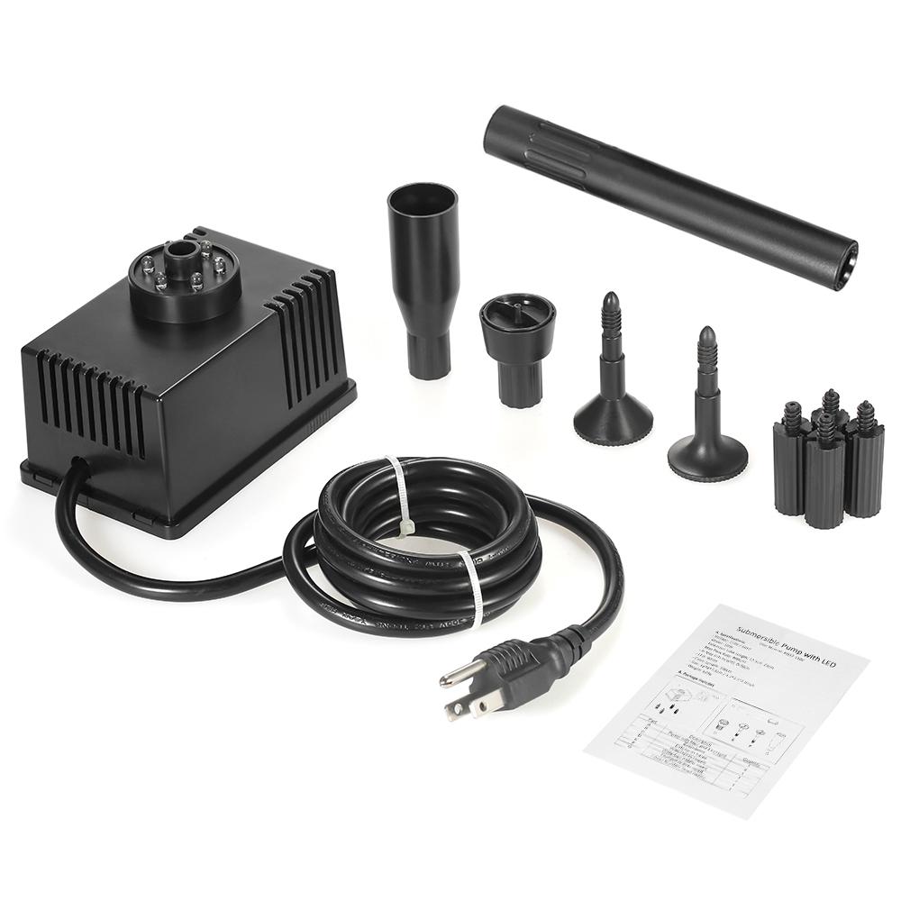 Bomba de água submersível de 10 W com luz LED para aquário tanque de peixes lagoa jardim fonte de banho de pássaros