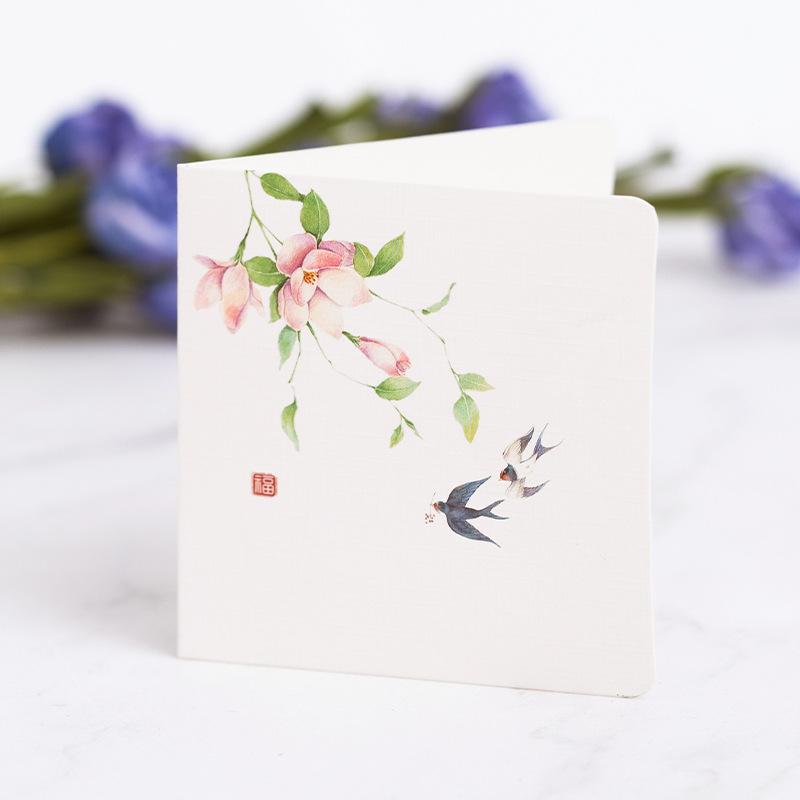 10pcs Chinese Style Flower and Bird Greeting Card Christmas Baking Fresh Flower Shop Birthday Gift Thank You and Wishing Card