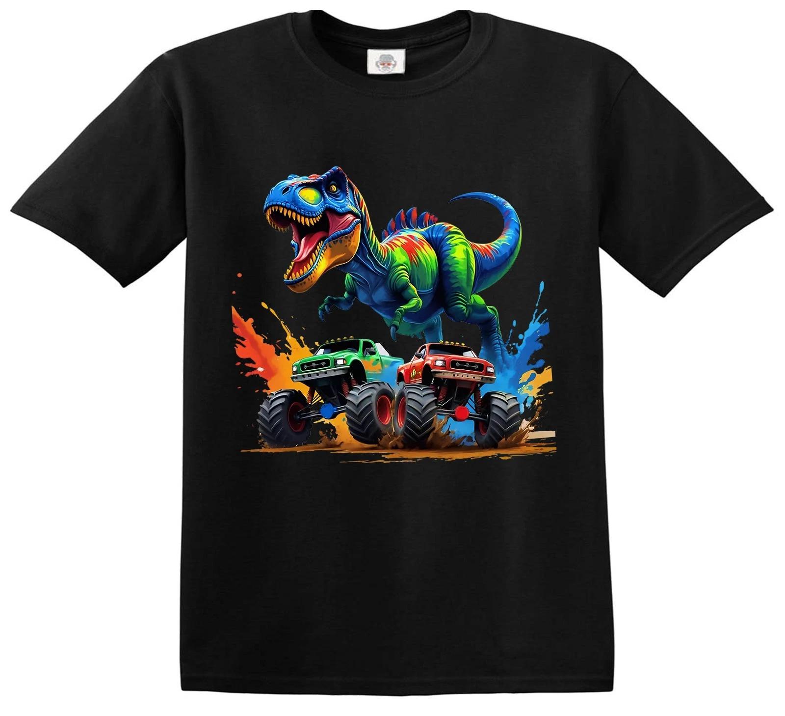 

Dinosaur Big Trucks Watercolor Eye-Catching Graphic T-Shirt Kids Funny Top Tee 160