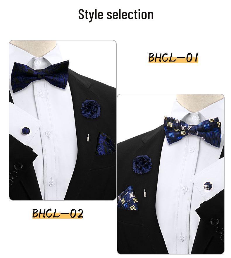 Korean Style 4-Piece Men's Bow Tie & Pocket Square Set for Weddings & Formal Events