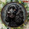 Vintage Black Kirk Spaniel Portrait Round Tin Sign for Home Office Pet Shop Wall Decor