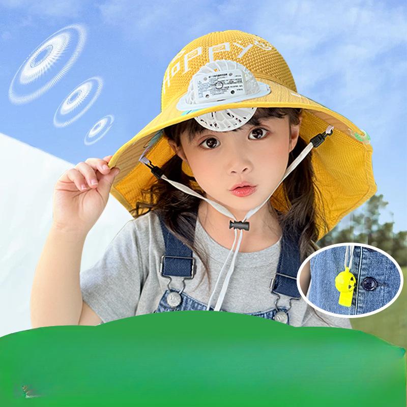 Voice Control Fan Hat Children Summer Girls Large Brim Sun Protection Shawl Hat Empty Top Girl Sun Hat