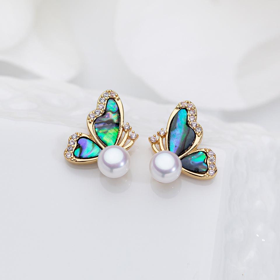 Color Abalone Shell Natural Freshwater Pearl Stud Earrings Women's Earrings Silver Needle High-end Jewelry