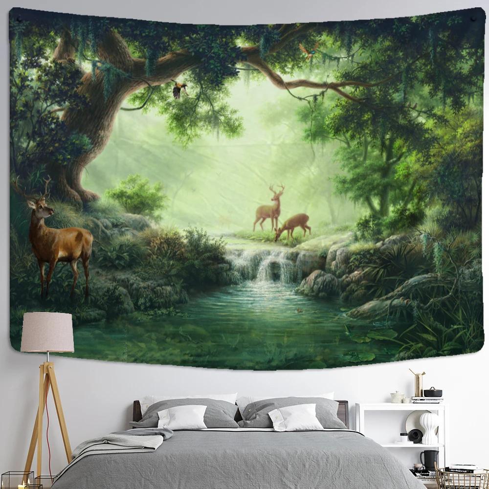 Cute Fawn Tapestry Christmas Reindeer Wall Hanging Bohemian Bedspread Blanket Dorm Home Decor mantas mandalas