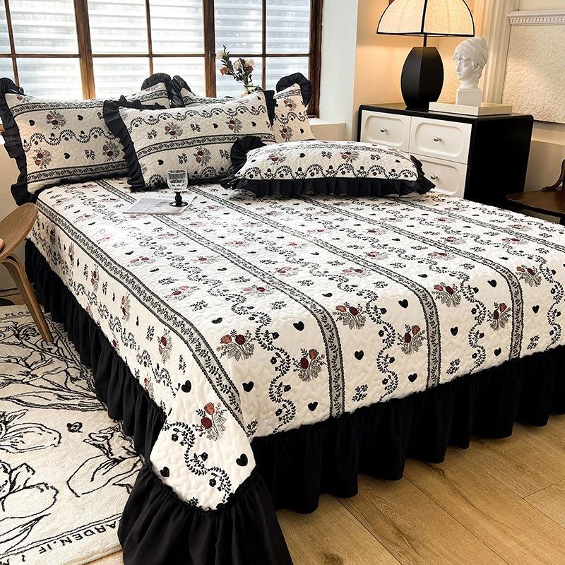 French Retro Style Bed Cover Four Season Universal Thick Quilted Double Bedsheet Active Printing Dyeing Printed Pattern Bedcover Same Style Pillowcase