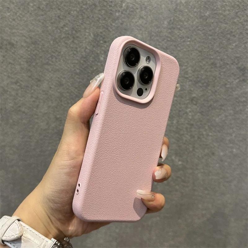 Luxury Matte Soft Leather Candy Phone Case For iPhone 15 14 Plus 13 12 11 16 Pro Max Lens Protection Shockproof Silicone Cover