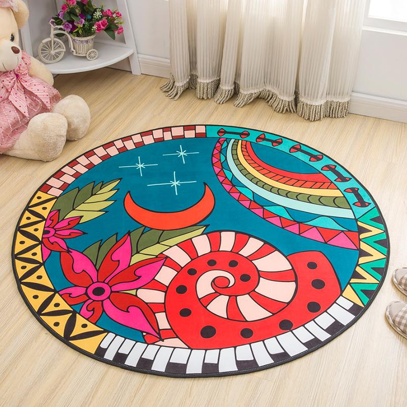 Hand-painted Colorful Printed Pattern Round Floor Mat Home Bedroom Living Room Decoration Lovely Floor Mat Doormat
