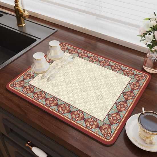 Placemat Retro Printing Rapid Absorption Coaster Non-Slip Base Easy To Clean Minimalist Design Coffee Cup Mat