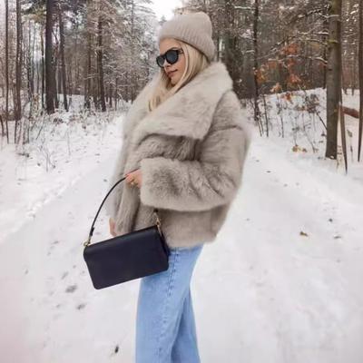 Auutmn Winter Lady Cardigan Coat Faux Fur Thickened Plush Turn-down Collar Pure Color Long Sleeves Solid