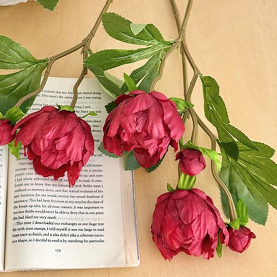 Real Touch Peony Bouquet 1 Bloom 1 Bud Artificial Peony Flower Faux Silk Floral Arrangement for Home Vase Wedding Centerpiece Party Decor
