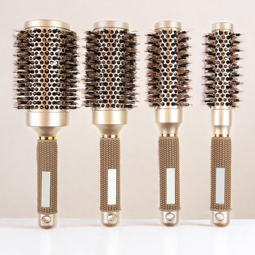 Brosse de coiffure ionique en poils de sanglier pour sèche-cheveux, brosse ronde en céramique pour sèche-cheveux