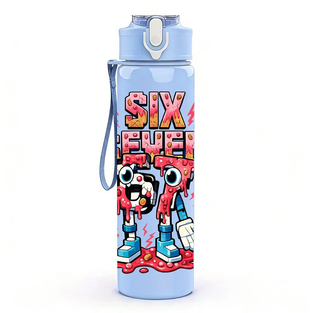 1PC Six Seven Retro Graffiti Art 750ml Color Plastic Sports Water Bottle Leakproof Flip Straw Lid Suitable for Sports Office Home Use