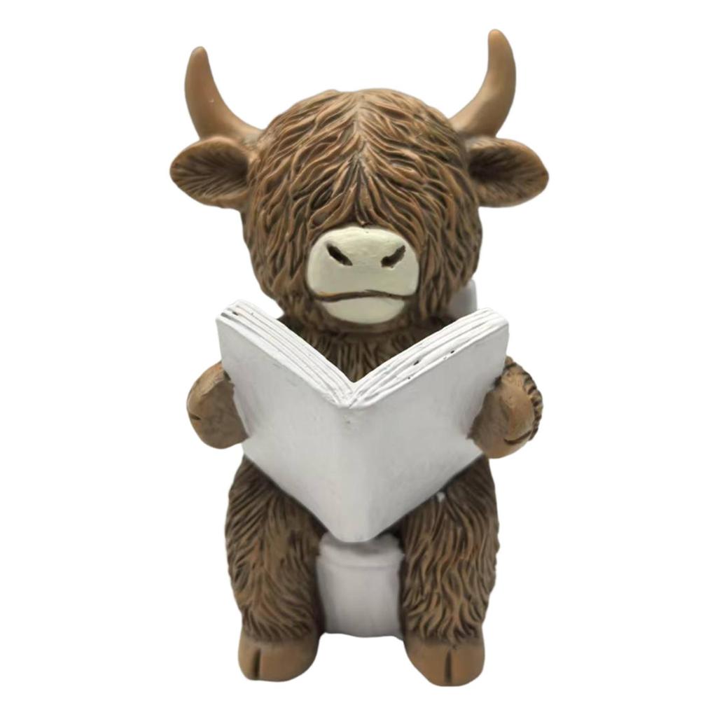 Highland Cow Figurine Collection Art Crafts Resin Creative Bath Decor Decorative Statue for Shelf Cabinet Office Desk Bookshelf