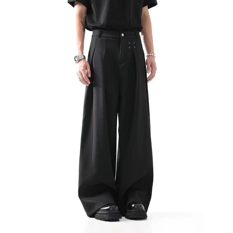 Four Seasons Men Black Baggy Pants Casual Wide Leg Work Wear Straight Trousers Male Drape Loose Cool Cargo Pants