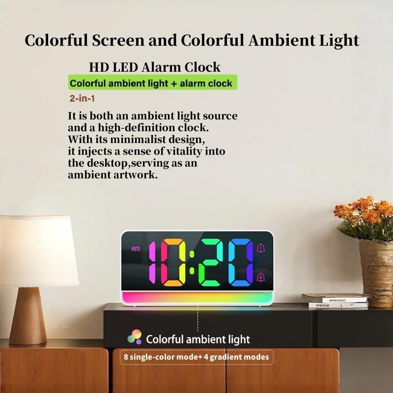 Digital Alarm Clock with 12 Colors Mood Light Auto-Dimming Dual Alarm 12/24H DST Snooze LED Desk Clock for Living Room Bedroom2