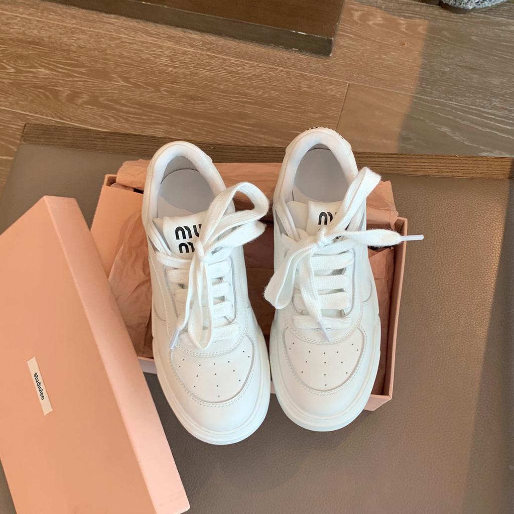 Grape Mother Studiolee New Summer Versatile Thick-soled Casual Lace-up Leather Shallow Mouth Dirty Little White Shoes Women