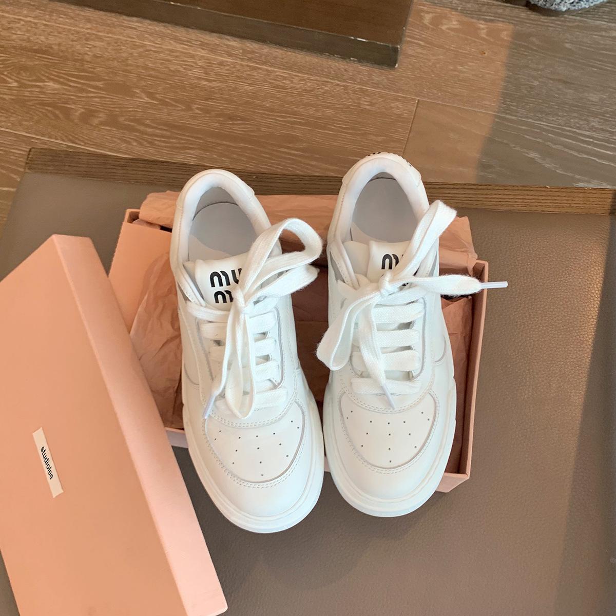 

Grape mother studiolee new summer versatile thick-soled casual lace-up leather shallow mouth dirty little white shoes women 40