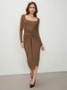 European & American Women's Square Neck Long Sleeve Dress - Spring/Summer, High Waist, Mid-Length Skirt