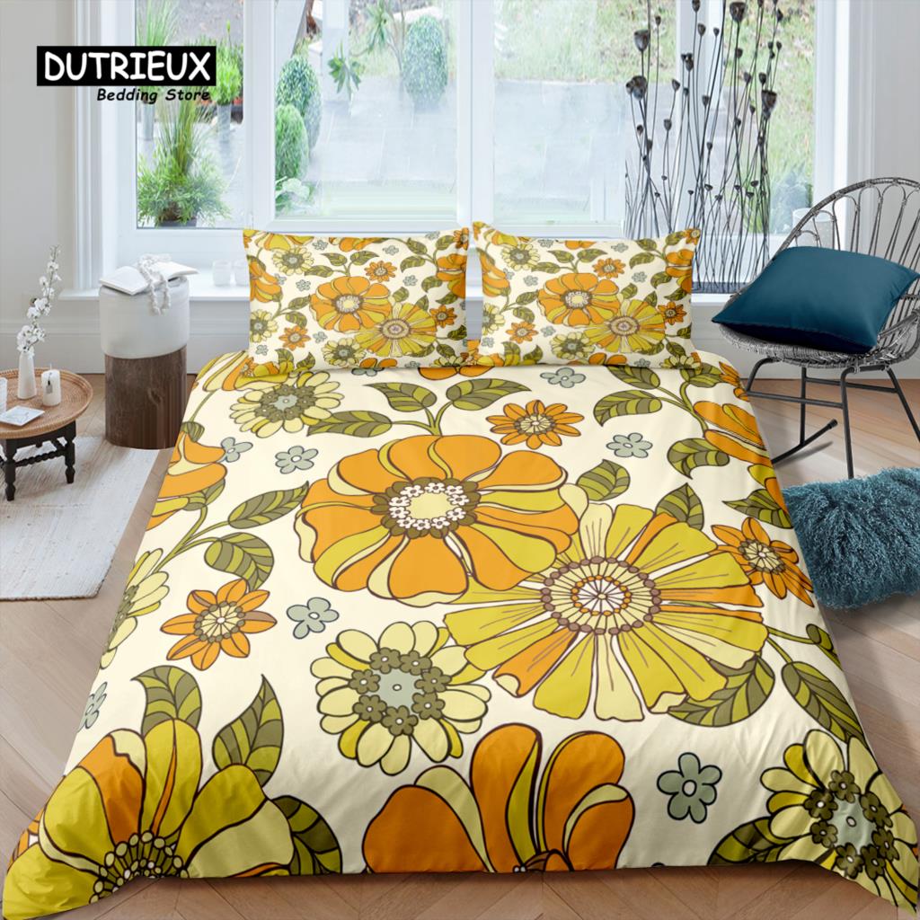 Home Living Luxury 3D Print Daisy Bedding Set Flower Duvet Cover Pillowcase Queen and King EU/US/AU Size Polyester Bedding