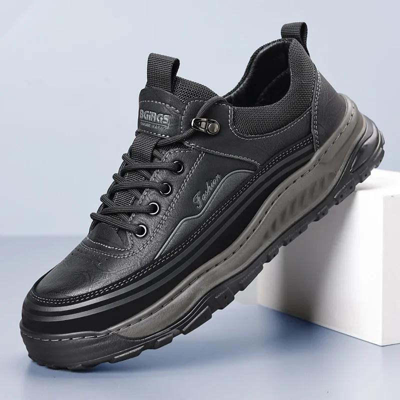 Fashion New Mens Casual Leather Outdoor Sneakers New Winter Genuine Leather Outdoor Running Shoe Antiskid Tennis Walking Sports Shoes