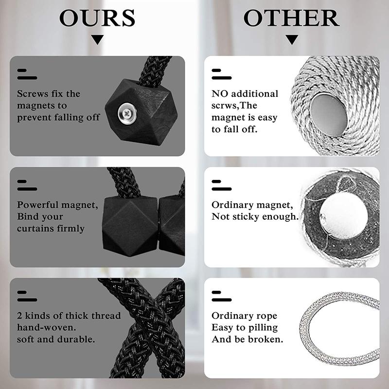 2 ks Podvazky na závěsy se silným magnetem, design z tlustého lana, ložnice, obývací pokoj, kuchyně, odolný plast, bytový doplněk