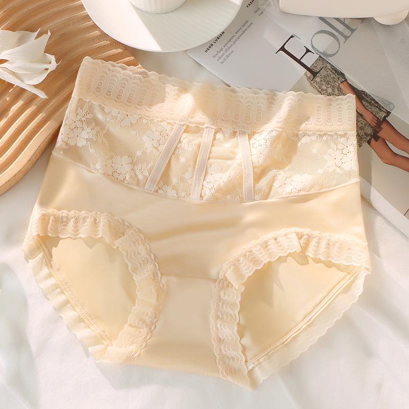 Plus Size Women's High-Waisted Lace Seamless Briefs – Breathable, Tummy Control, Hip Lift, Antibacterial Crotch.