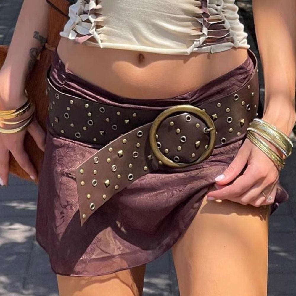 Harajuku Wide Waist Strap Y2K Metal Round Buckle Waistband Fashion Trouser Dress Belts