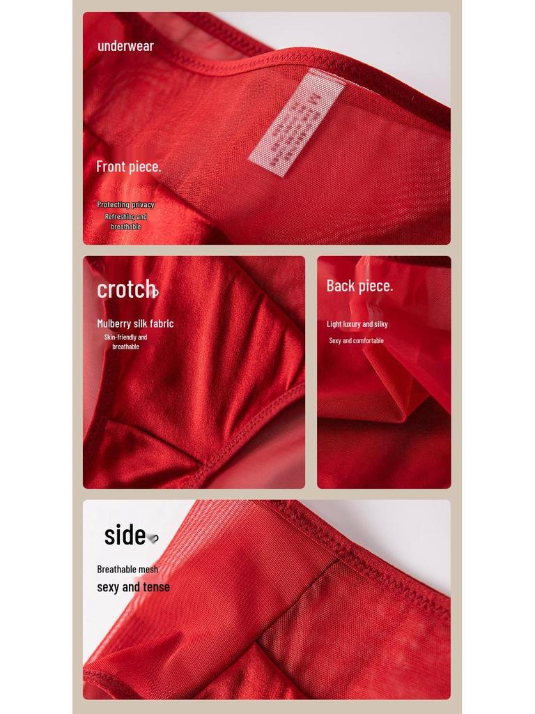 2025 Autumn New Women's Mulberry Silk Mid-Waist Triangle Panties - Sexy, Comfortable, Bias Cut