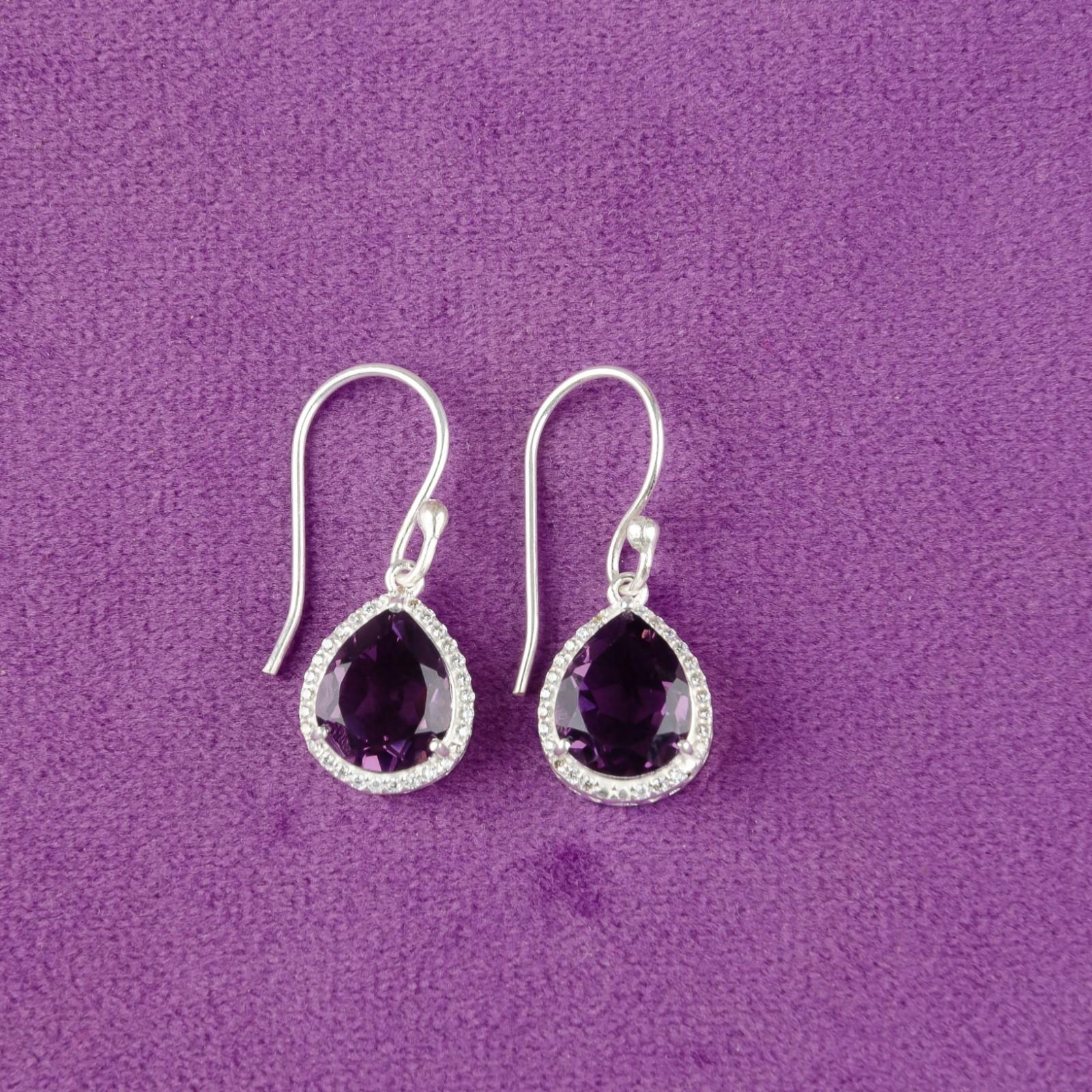 

Аметист Драгоценный камень 925 Стерлинговое серебро Ювелирные изделия Циркон Серьги 1,80 Свадебный подарок CZE-4-12