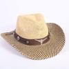 Popular Hollow Breathable Western Cowboy Straw Hat Men's and Women's Summer Sunshade Sunscreen Wide-brimmed Beach Hat