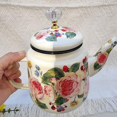 1,4L, Emaille-Teekessel im ethnischen Stil, Haushaltstauglicher Kaffeekocher, Kaltwasserkanne mit großem Fassungsvermögen, Milchteekanne im europäischen Stil
