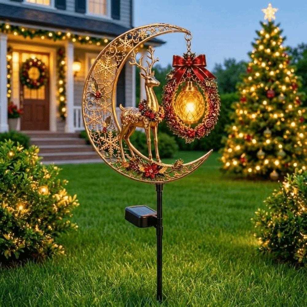 Waterproof Solar Christmas Crescent Garden Light Solar Powered Santa Claus Christmas Moon Solar Stake Light LED Glowing Snowman