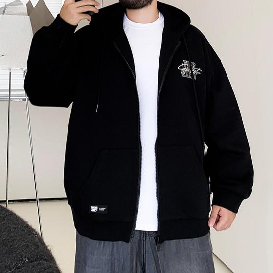 American Embroidery Plus Size Men's Hooded Windproof Warm Jacket Fashionable Versatile Casual Sports Lightweight Jacket