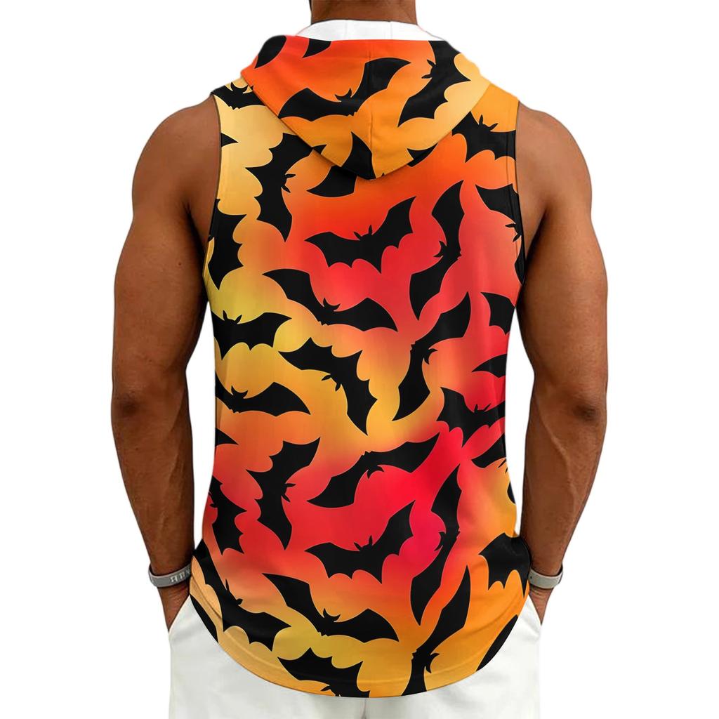 Men's Halloween Costume Hooded Vest, Sleeveless Drawstring Print Pullover for Party and Daily Wear