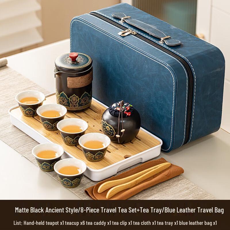 Shang Qi Matte Blue Ceramic Travel Tea Set