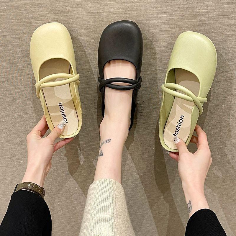Women's Mules Flats Comfortable Backless Loafers Slip On Walking Shoes Casual Round Closed Toe Slides Dress Mules for Women Summer Ankle Strap Sandals