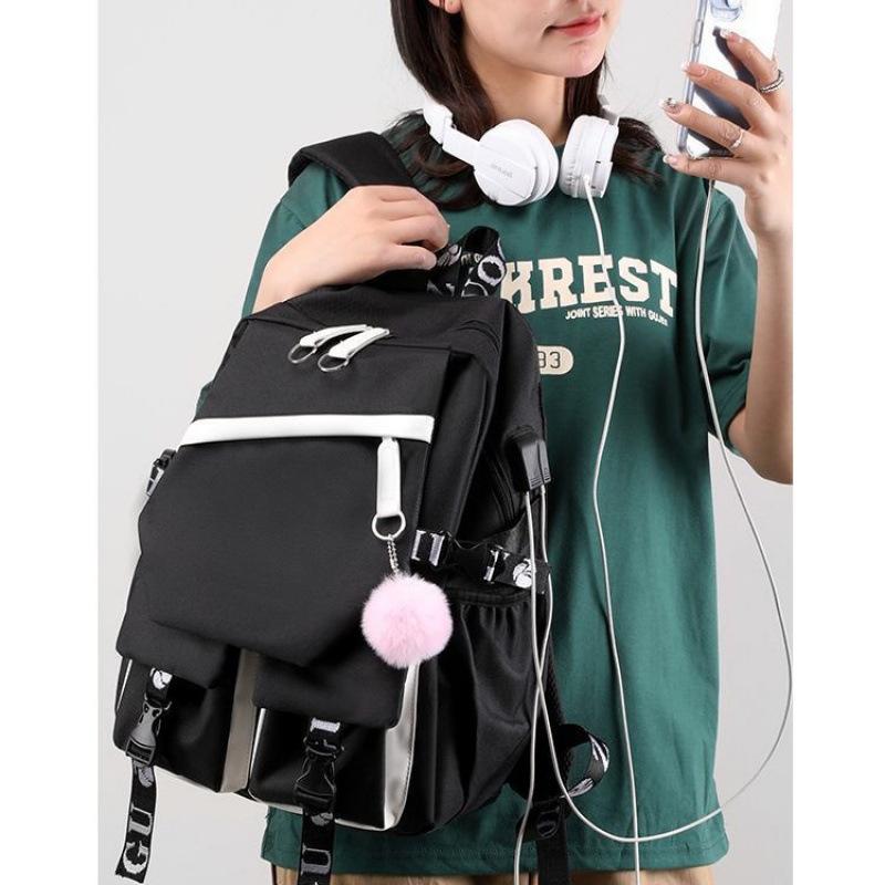 Katseye 3-in-1 School Backpack Set USB Charging Lunch Bag Pencil Case for Teenagers Students Lightweight Casual Bookbag with Large Capacity