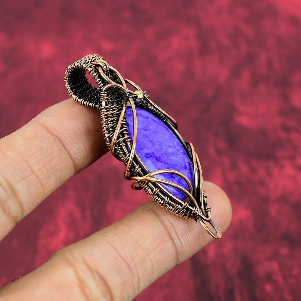 Charoite Pendant Copper Wire Wrapped Pendant Natural Gemstone Pendant Charoite Jewelry Handmade Pendant Copper Wire Jewelry Anniversary Gift
