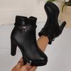 Fashion Ankle Boots Solid Color Round Head Side Zipper Design Autumn Winter Women's Fashion High Heeled Ankle Boot Size 36-43