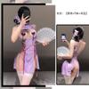Sexy purple cheongsam with high split ends and straps, exposed chest and empty erotic underwear, hot seduction system, no-take dress.