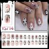 Halloween Press On Nails Medium Square Fake Nails with Ghost Spider Web Design French Tip False Nail Glitter Full Cover Stick On Nail for Women 24