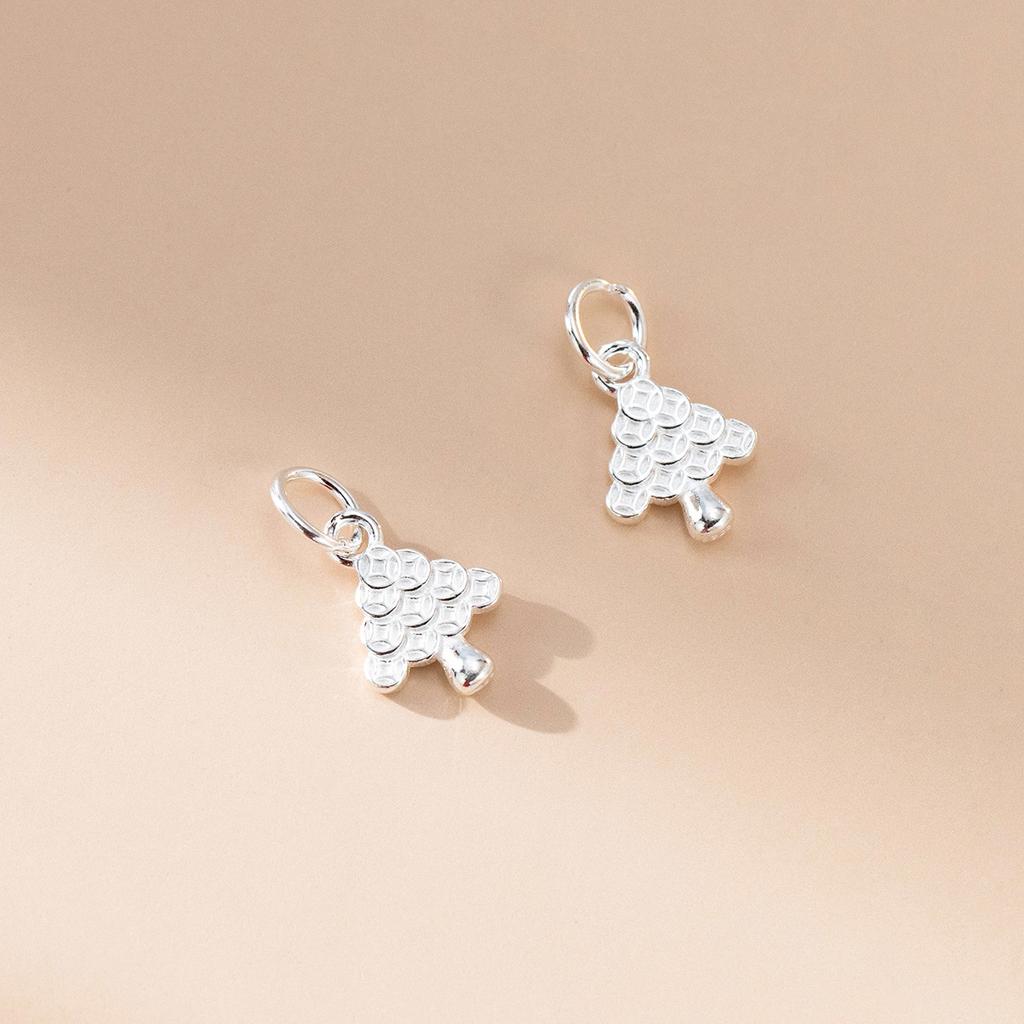 S925 Sterling Silver Vintage Christmas Tree Coin Pendant DIY Bracelet Pendant Handmade Braided Rope Material Accessories