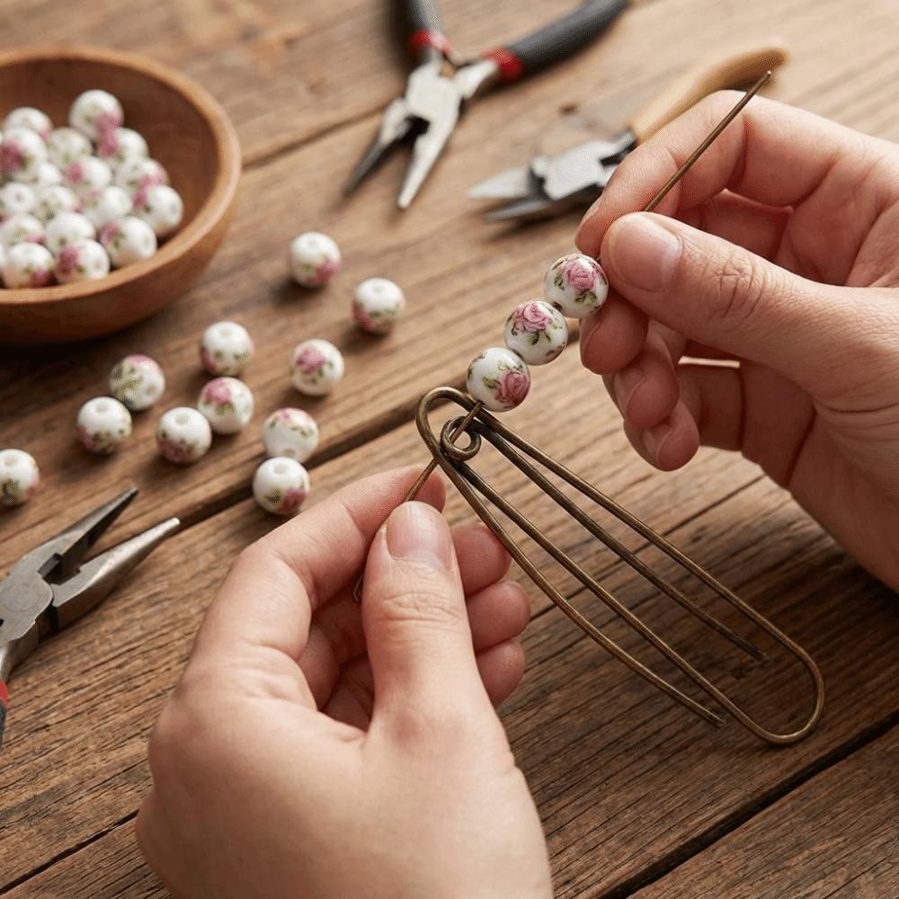 30pcs/set Round DIY Ceramic Beads Creative Chinese Style Beads Collection Jewelry Making Crafts