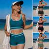 2Pcs/Set Women Swimsuit Set Racerback Tops Boxer Shorts Mid-Thigh Swimwear Water Sports Beach