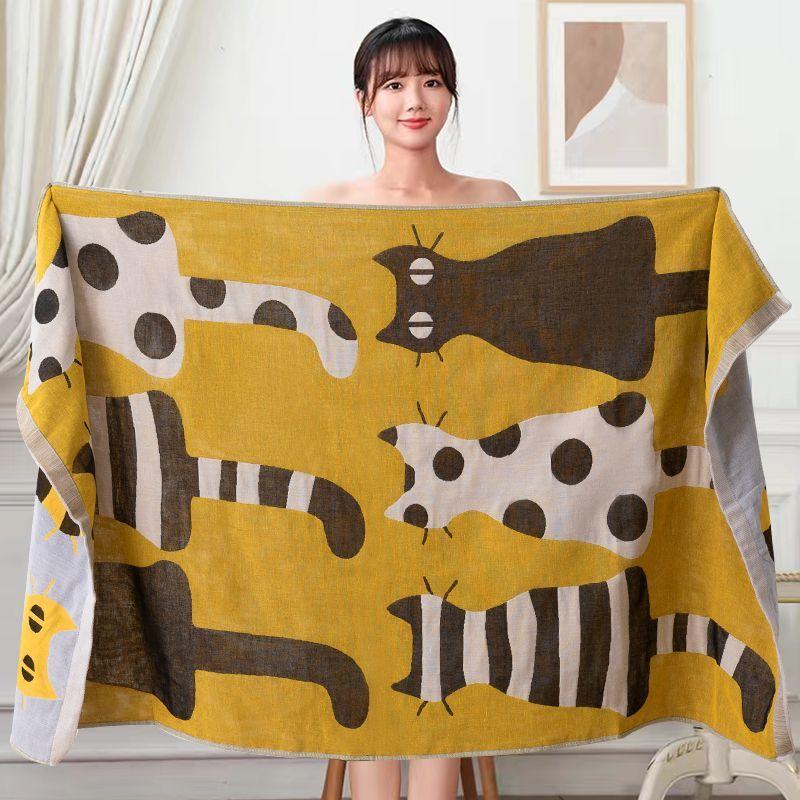 Gauze Cotton 70x140cm Bath Towel Adult Household Absorbent No Lint Bath Towel Cute Soft Cartoon Pure Cotton Sand Bath Towel